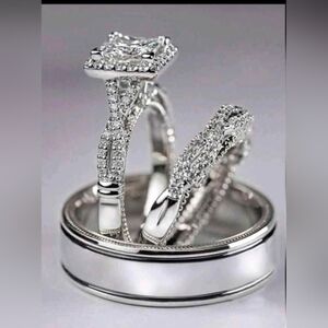 New 3pcs set 925 Silver Plated Cubic Zirconia Gemstones Women's Ring